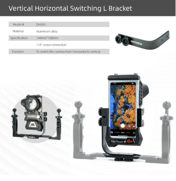 DIVEVOLK Vertical Horizontal Switching L Bracket for Seatouch 4 Max housing